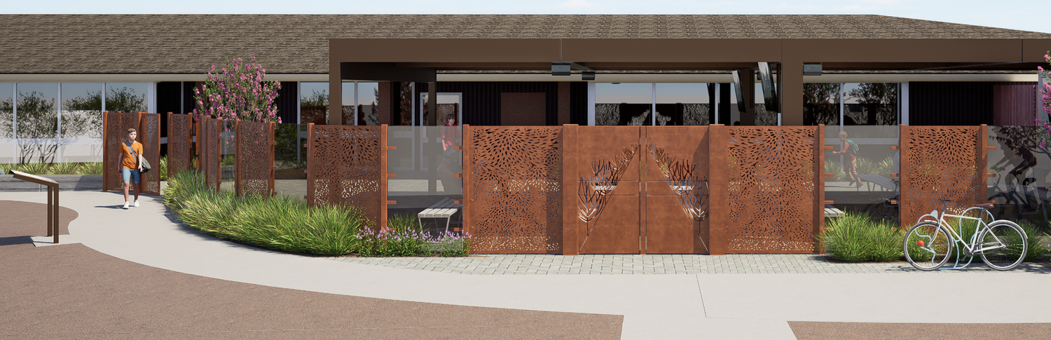 Rendering of the upcoming Orchard View Courtyard at the Los Altos Library